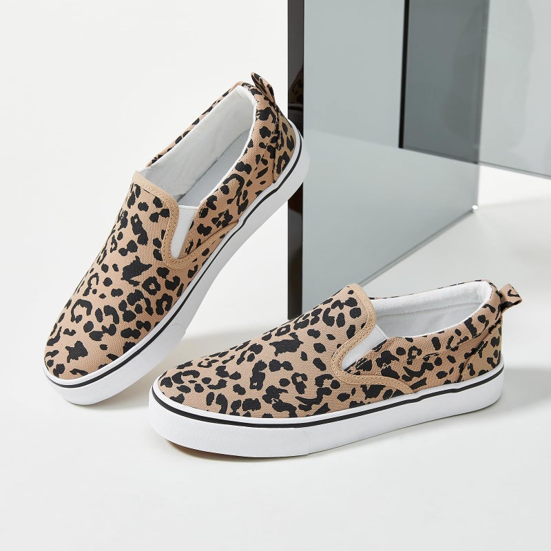 hash bubbie Women's Canvas Slip On Sneakers Fashion Flats Shoes White Canvas Shoes (Leopard, US11) - Image 4